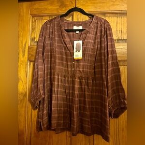 Wrangler XXL Women’s Blouse Plaid 3/4
Sleeves W/ Elastic Cuffs,
Brown/Rust NWT